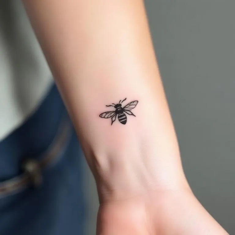 Tiny bee tattoo on inner wrist