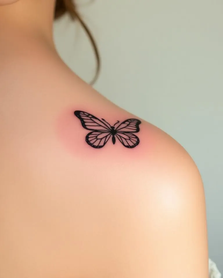 Delicate butterfly tattoo on shoulder